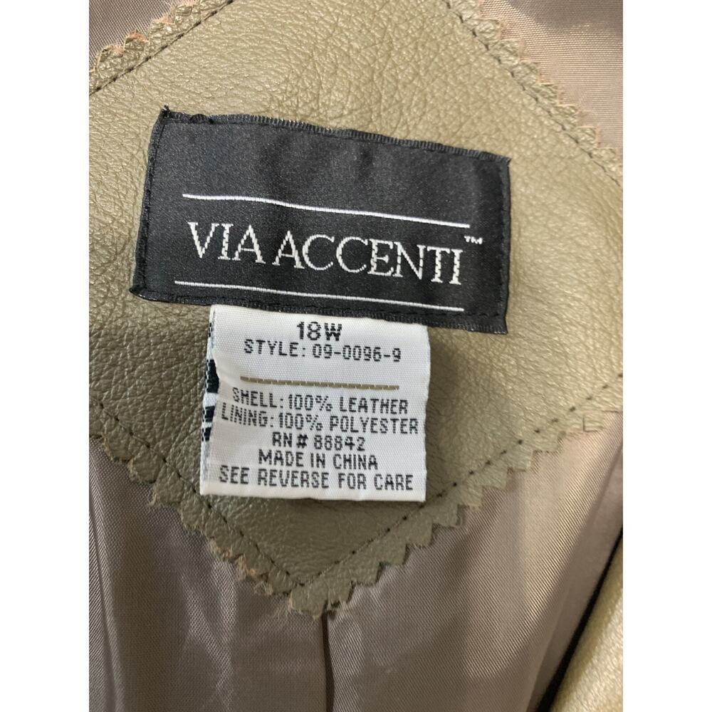 Via Accenti Women's Leather Jacket Army Green 18W Single Breasted 2 Button - Picture 7 of 10